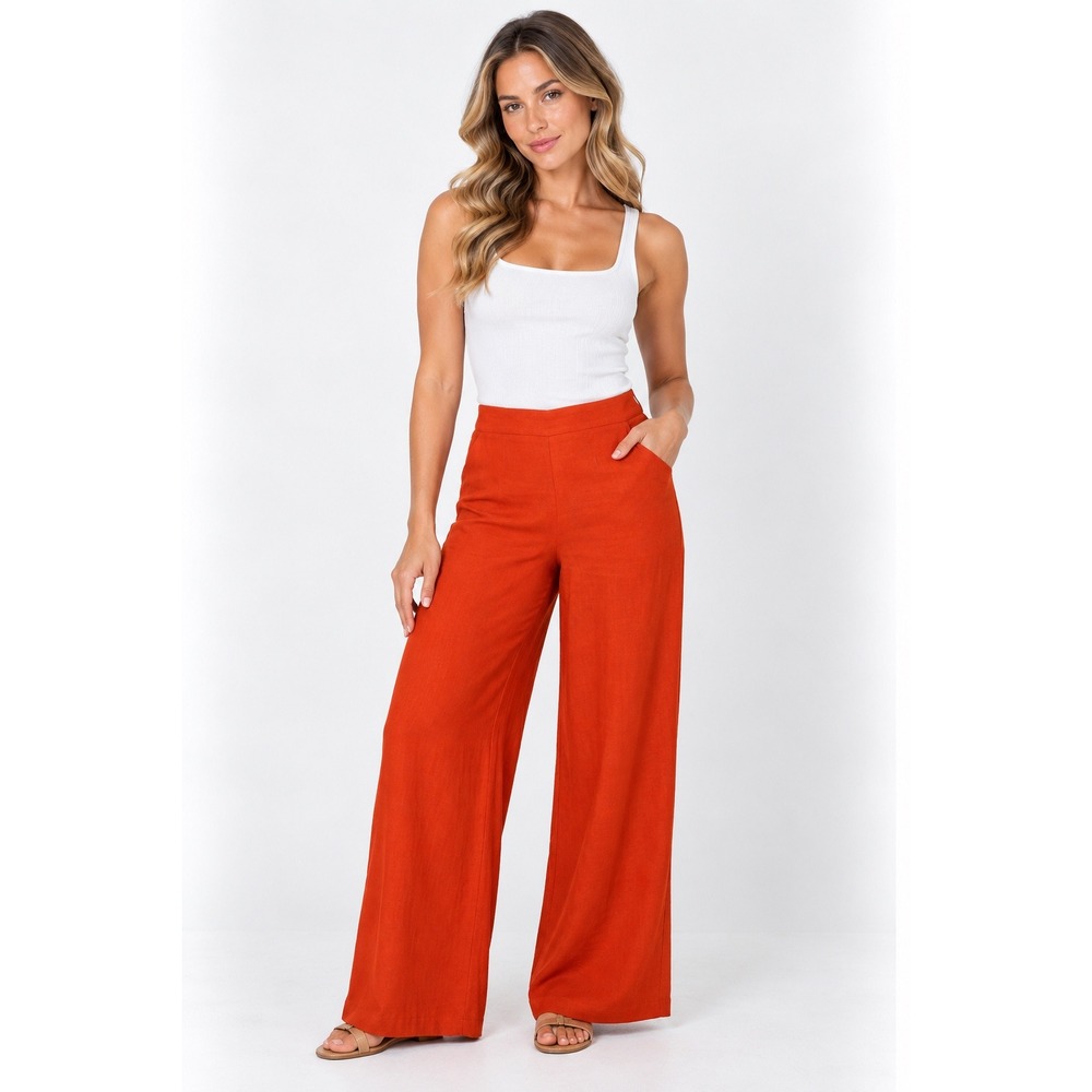 House of Harlow 1960 Wide Leg Pants Women Large Orange Excellent Satin Flowy